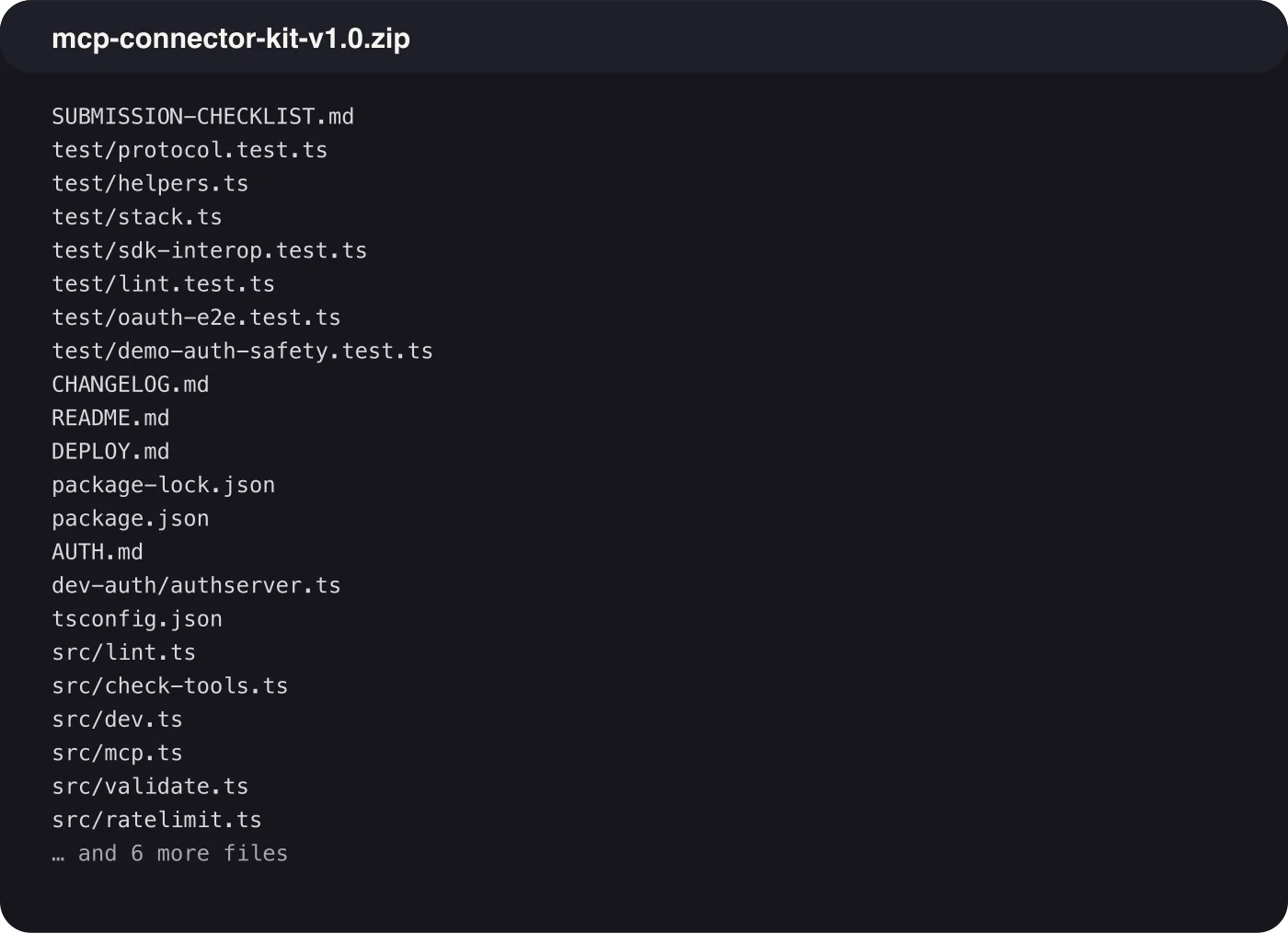 The files inside mcp-connector-kit-v1.0.zip